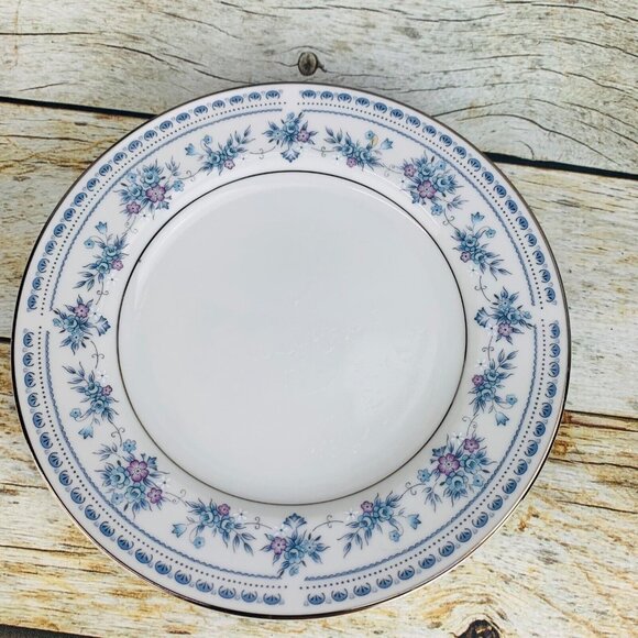 Seizan China BLUE DAWN Blue Purple Flowers Platinum Trim Salad Plates Set of 7 - Picture 8 of 11